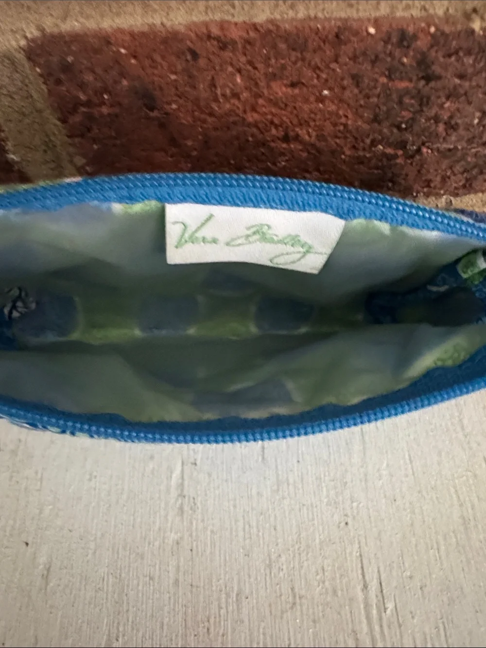 Vera Bradley Blue & Green Floral Doodle Daisy Quilted Small Cosmetic Pouch